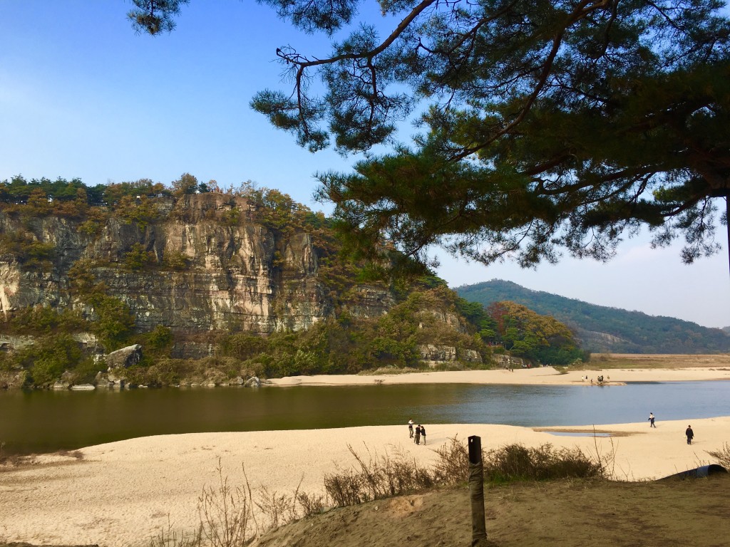 Buyongdae Cliffs as viewed from Hahoe Village, Andong.